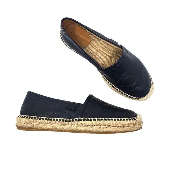 Gucci Signature Guccissima Leather Pilar Espadrille Flats Black Size 37.5 US 7.5 - Picture 1 of 13